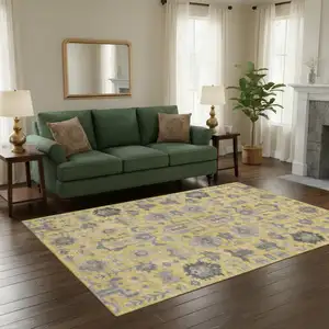 Photo of Amber Gray And Charcoal Oriental Washable Area Rug With UV Protection