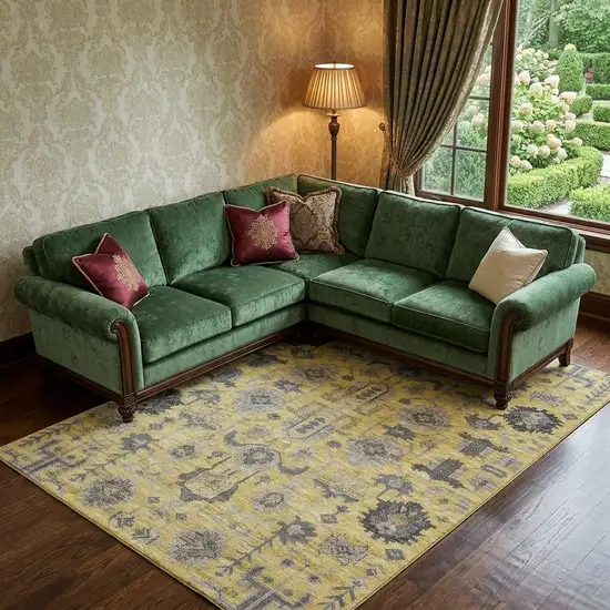 Amber Gray And Charcoal Oriental Washable Area Rug With UV Protection Photo 1