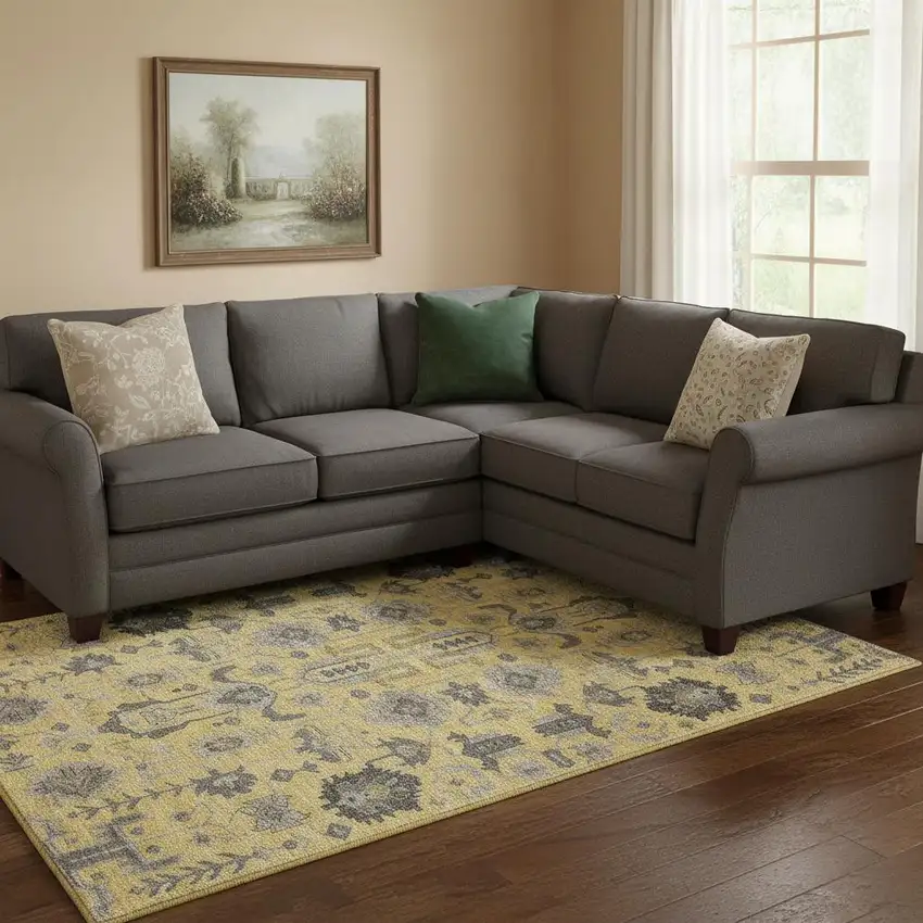 Amber Gray And Charcoal Oriental Washable Area Rug With UV Protection Photo 1