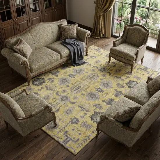 Amber Gray And Charcoal Oriental Washable Area Rug With UV Protection Photo 1
