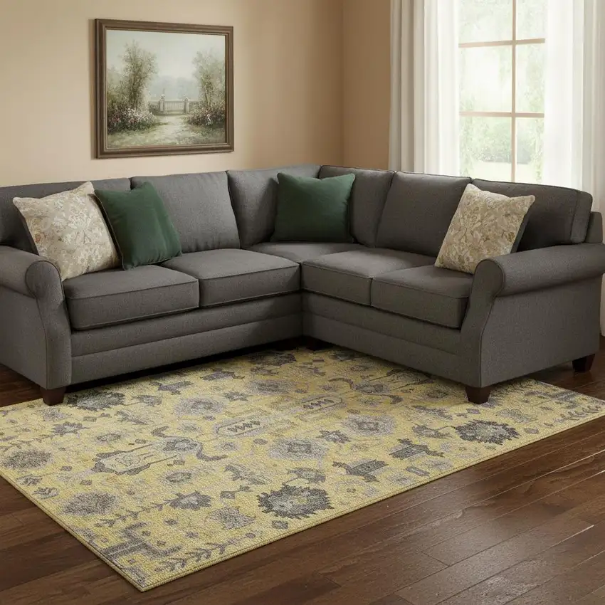 Amber Gray And Charcoal Oriental Washable Area Rug With UV Protection Photo 1