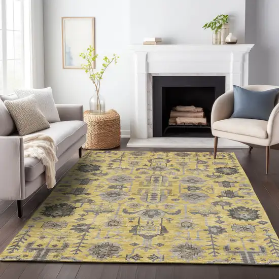 Amber Gray And Charcoal Oriental Washable Area Rug With UV Protection Photo 6