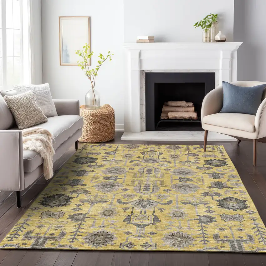 Amber Gray And Charcoal Oriental Washable Area Rug With UV Protection Photo 6
