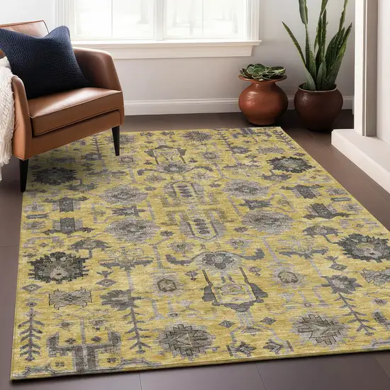 Amber Gray And Charcoal Oriental Washable Area Rug With UV Protection Photo 5