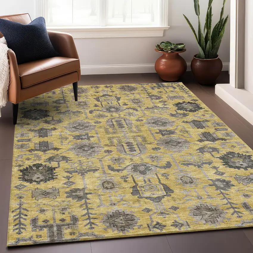 Amber Gray And Charcoal Oriental Washable Area Rug With UV Protection Photo 5