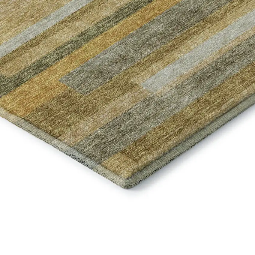 Amber Ivory And Gray Striped Washable Area Rug With UV Protection Photo 7
