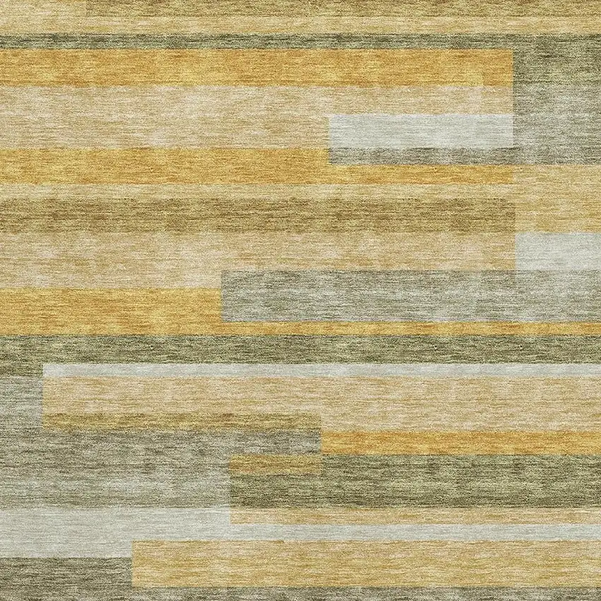 Amber Ivory And Gray Striped Washable Area Rug With UV Protection Photo 2