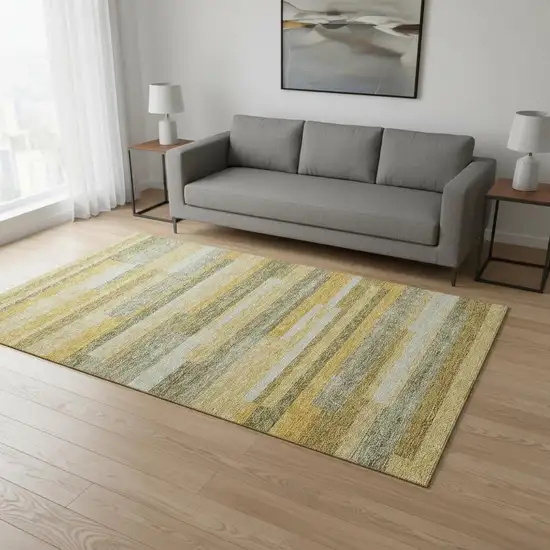 Amber Ivory And Gray Striped Washable Area Rug With UV Protection Photo 2