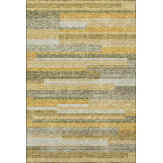 Amber Ivory And Gray Striped Washable Area Rug With UV Protection Photo 3