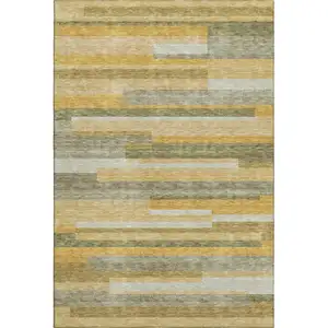 Photo of Amber Ivory And Gray Striped Washable Area Rug With UV Protection