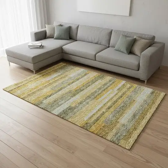 Amber Ivory And Gray Striped Washable Area Rug With UV Protection Photo 2