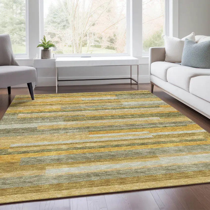 Amber Ivory And Gray Striped Washable Area Rug With UV Protection Photo 5