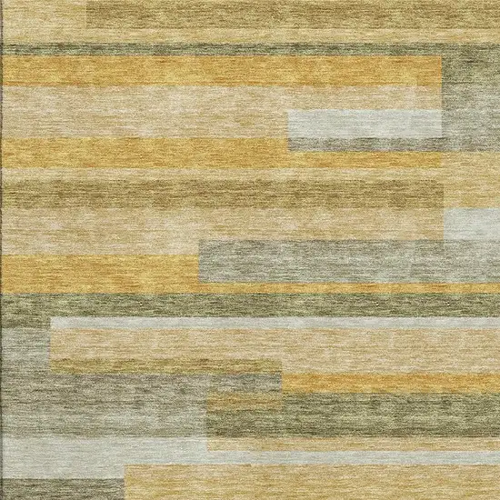 Amber Ivory And Gray Striped Washable Area Rug With UV Protection Photo 2