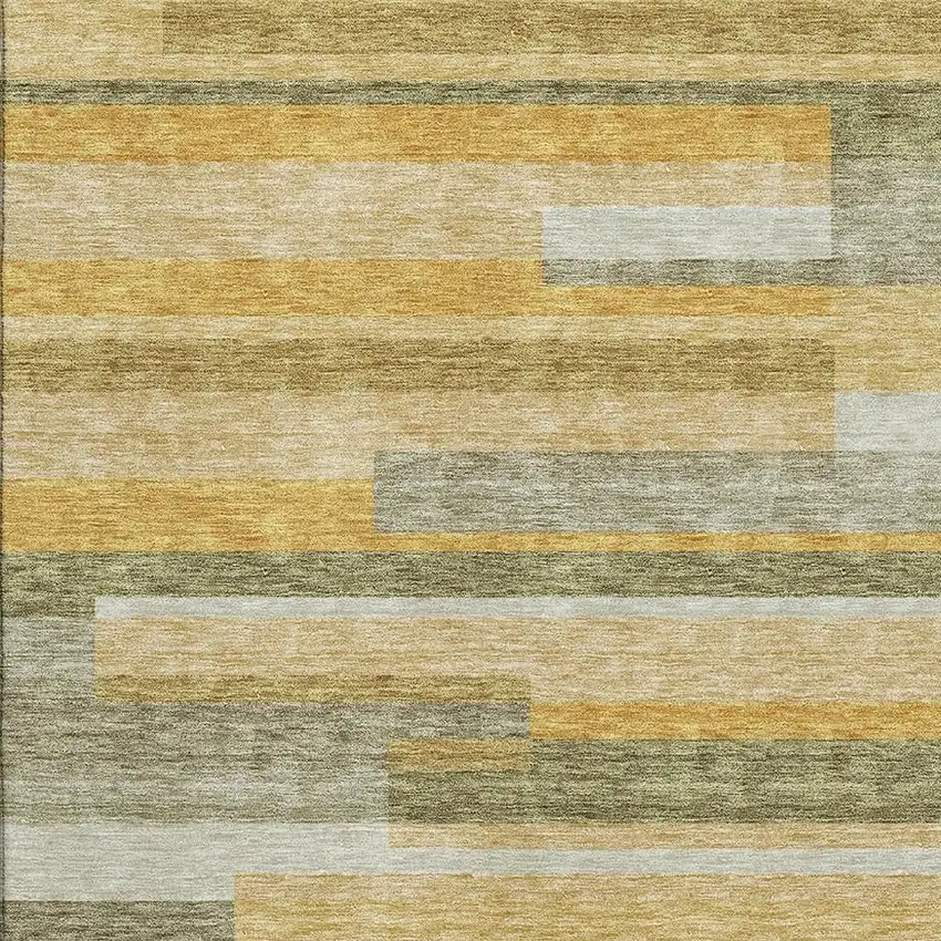 Amber Ivory And Gray Striped Washable Area Rug With UV Protection Photo 2