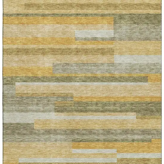 Amber Ivory And Gray Striped Washable Area Rug With UV Protection Photo 2