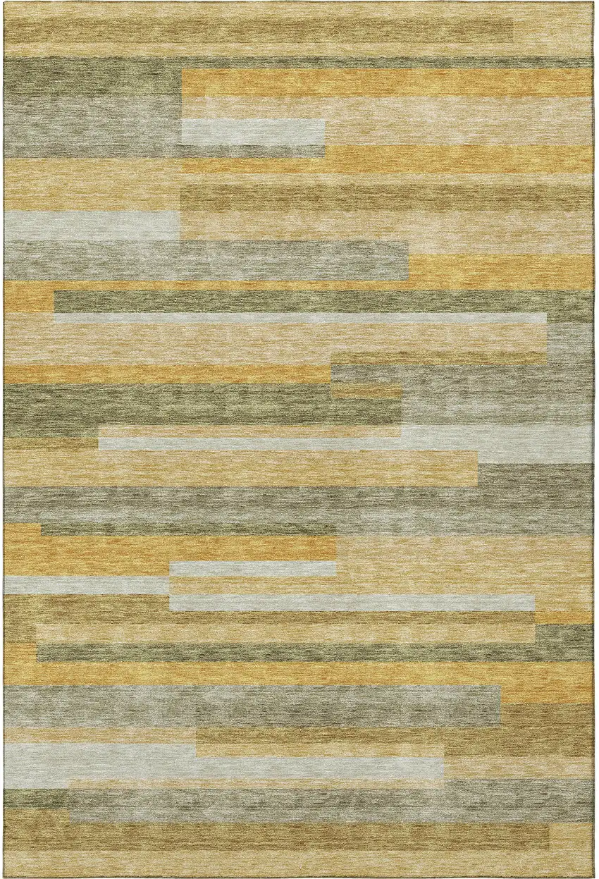 Amber Ivory And Gray Striped Washable Area Rug With UV Protection Photo 3