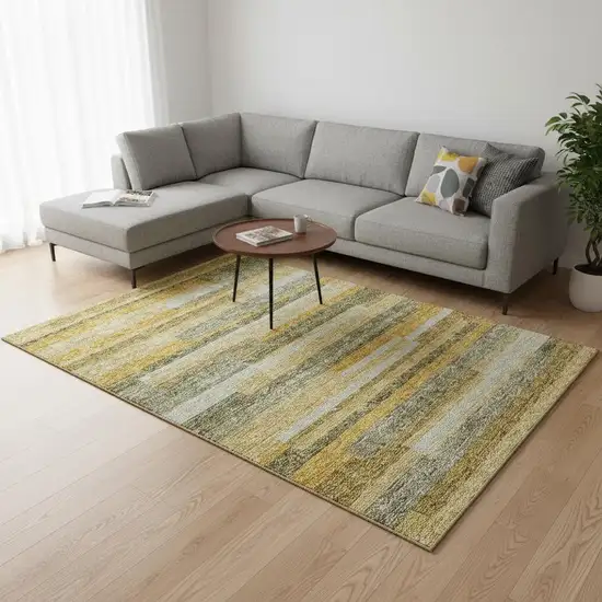 Amber Ivory And Gray Striped Washable Area Rug With UV Protection Photo 2