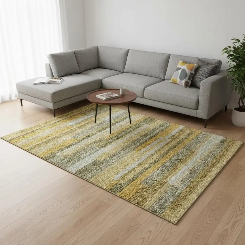 Amber Ivory And Gray Striped Washable Area Rug With UV Protection Photo 2