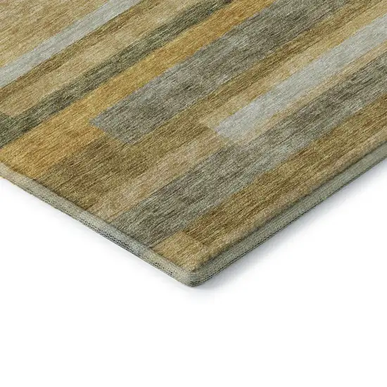 Amber Ivory And Gray Striped Washable Area Rug With UV Protection Photo 7