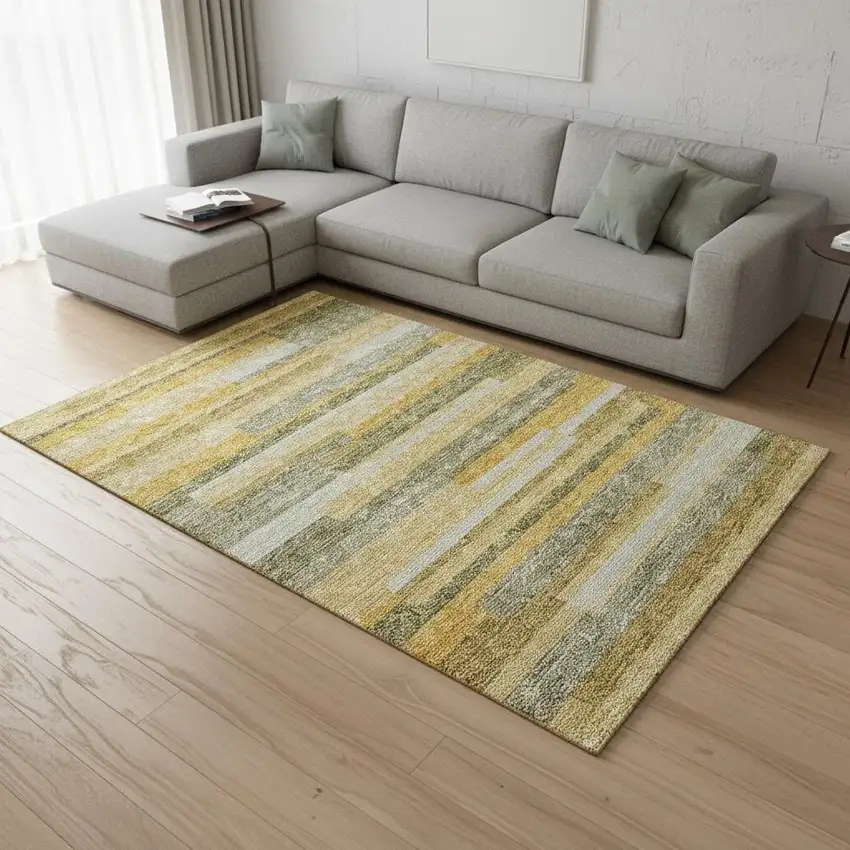 Amber Ivory And Gray Striped Washable Area Rug With UV Protection Photo 2