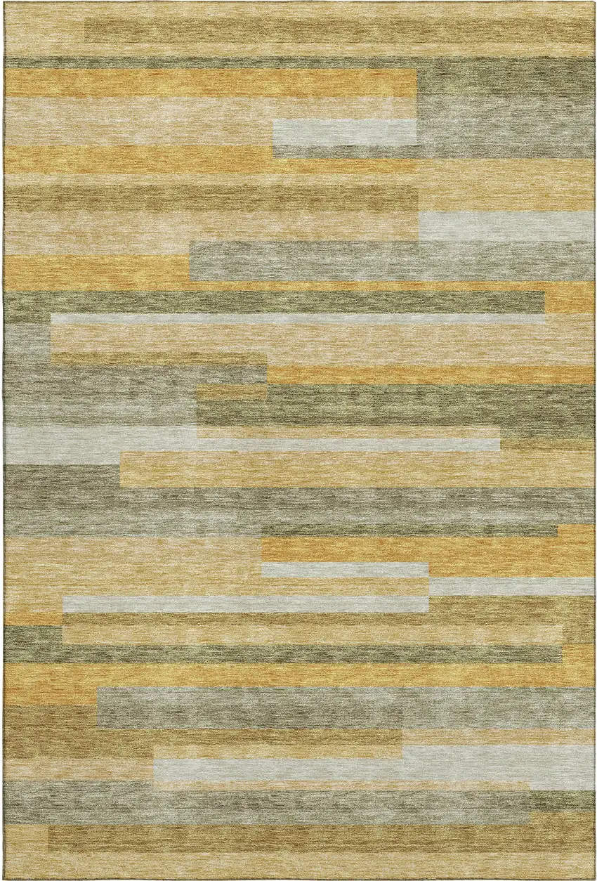 Amber Ivory And Gray Striped Washable Area Rug With UV Protection Photo 1