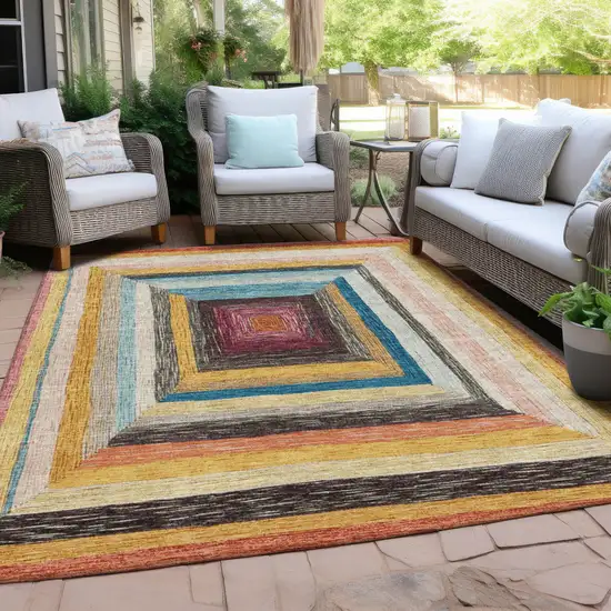 Amber Pink And Teal Blue Geometric Washable Indoor Outdoor Area Rug Photo 6