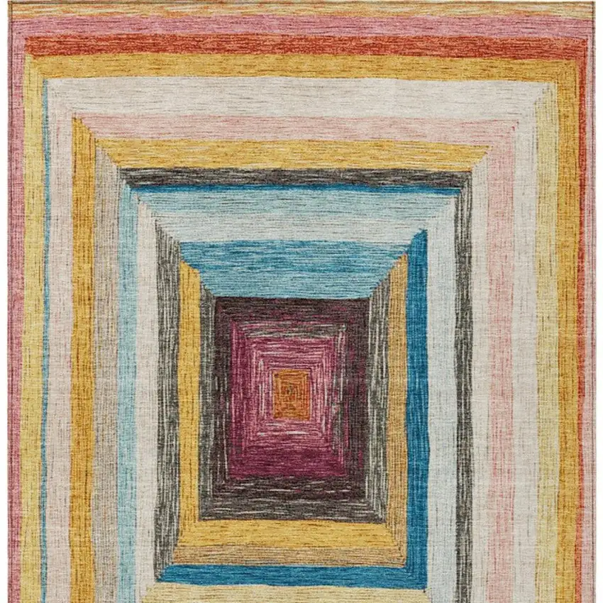 Amber Pink And Teal Blue Geometric Washable Indoor Outdoor Area Rug Photo 4