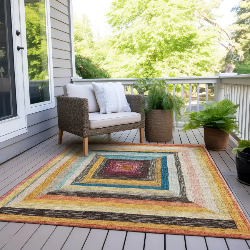 Amber Pink And Teal Blue Geometric Washable Indoor Outdoor Area Rug Photo 9