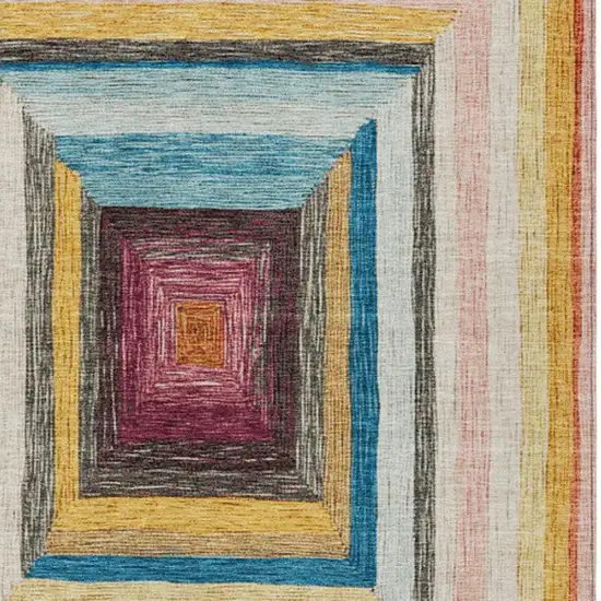 Amber Pink And Teal Blue Geometric Washable Indoor Outdoor Area Rug Photo 3