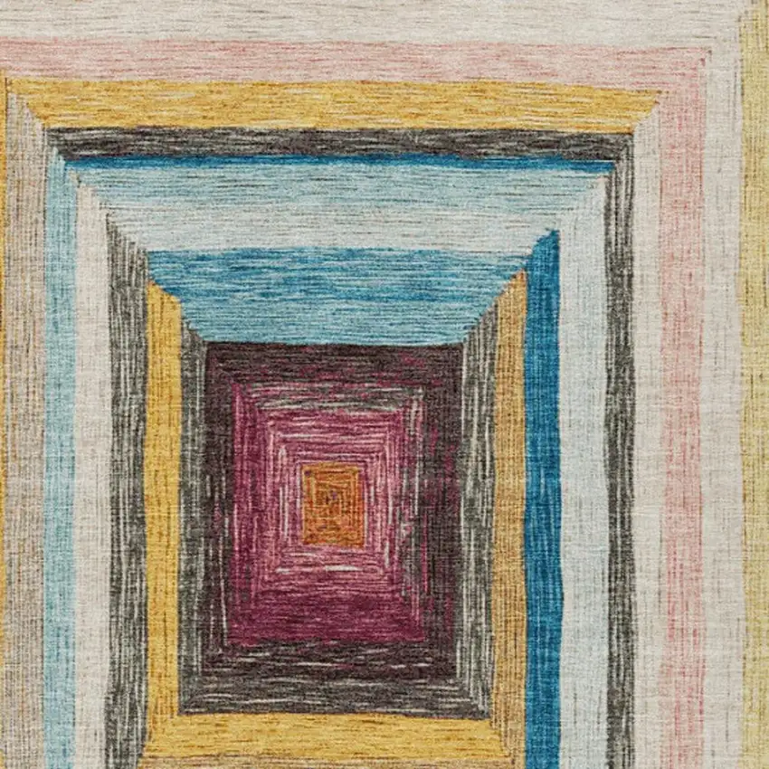 Amber Pink And Teal Blue Geometric Washable Indoor Outdoor Area Rug Photo 3