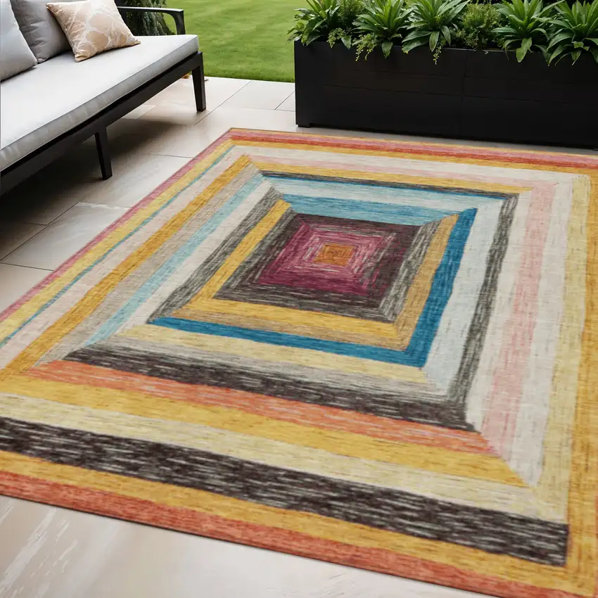 Amber Pink And Teal Blue Geometric Washable Indoor Outdoor Area Rug Photo 2
