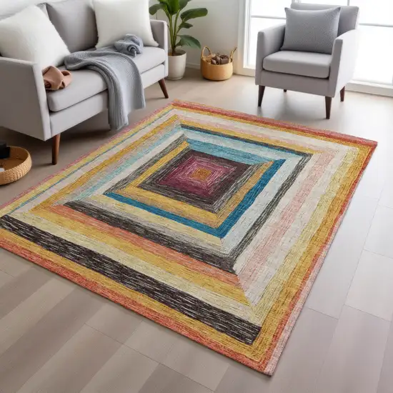 Amber Pink And Teal Blue Geometric Washable Indoor Outdoor Area Rug Photo 7