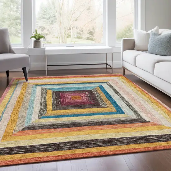 Amber Pink And Teal Blue Geometric Washable Indoor Outdoor Area Rug Photo 8