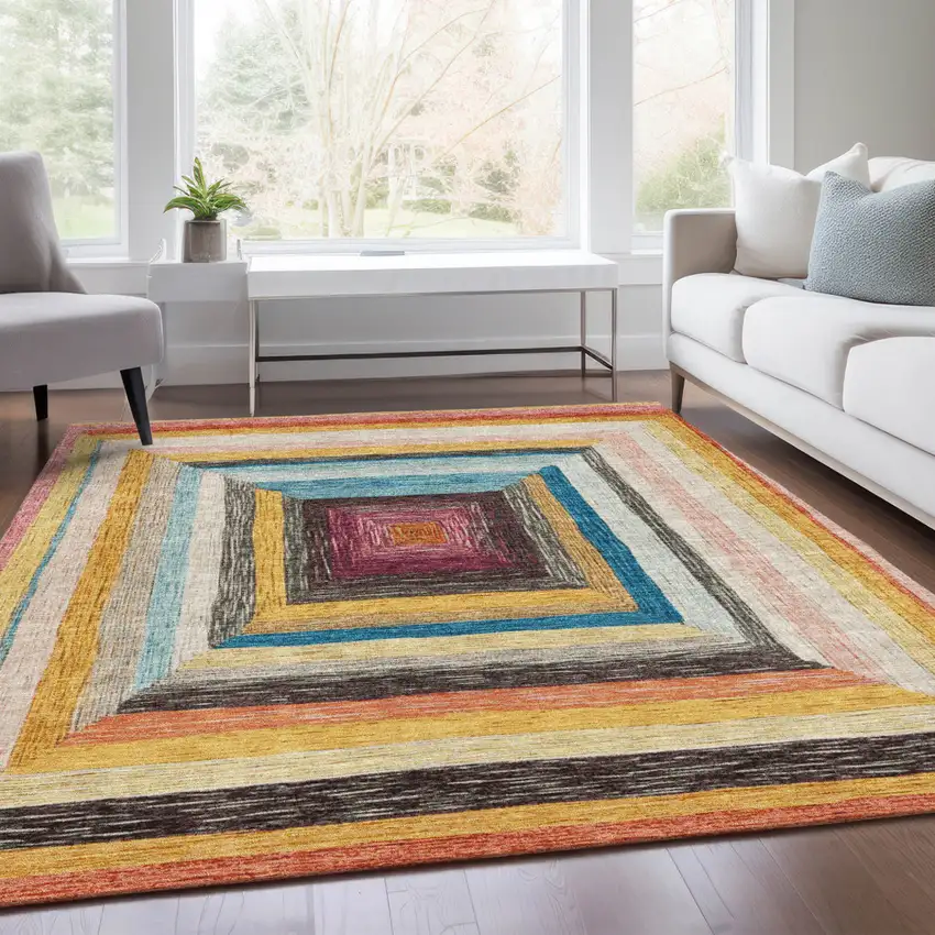 Amber Pink And Teal Blue Geometric Washable Indoor Outdoor Area Rug Photo 8