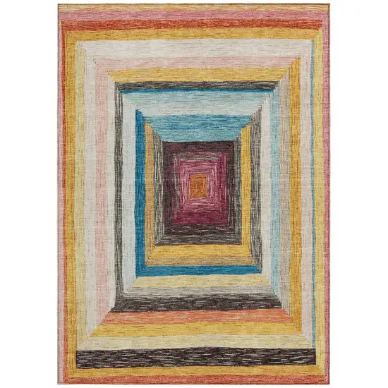 Amber Pink And Teal Blue Geometric Washable Indoor Outdoor Area Rug Photo 4