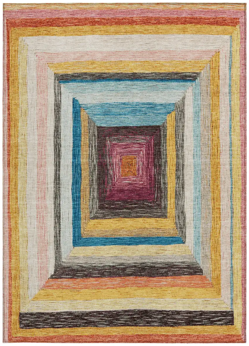 Amber Pink And Teal Blue Geometric Washable Indoor Outdoor Area Rug Photo 4