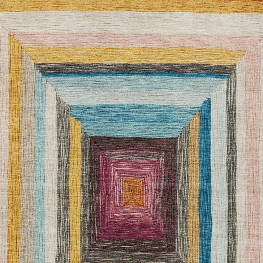 Amber Pink And Teal Blue Geometric Washable Indoor Outdoor Area Rug Photo 3