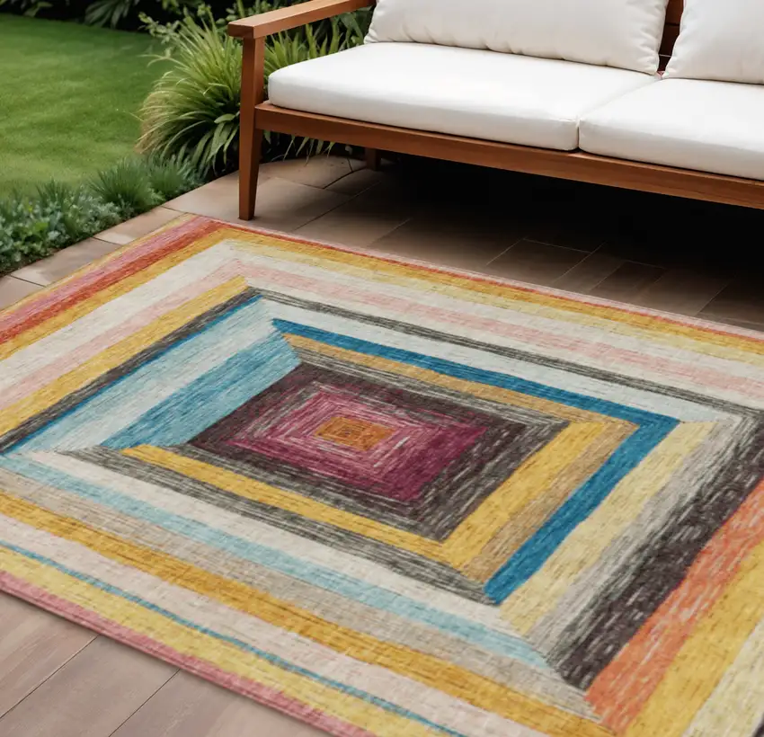 Amber Pink And Teal Blue Geometric Washable Indoor Outdoor Area Rug Photo 2