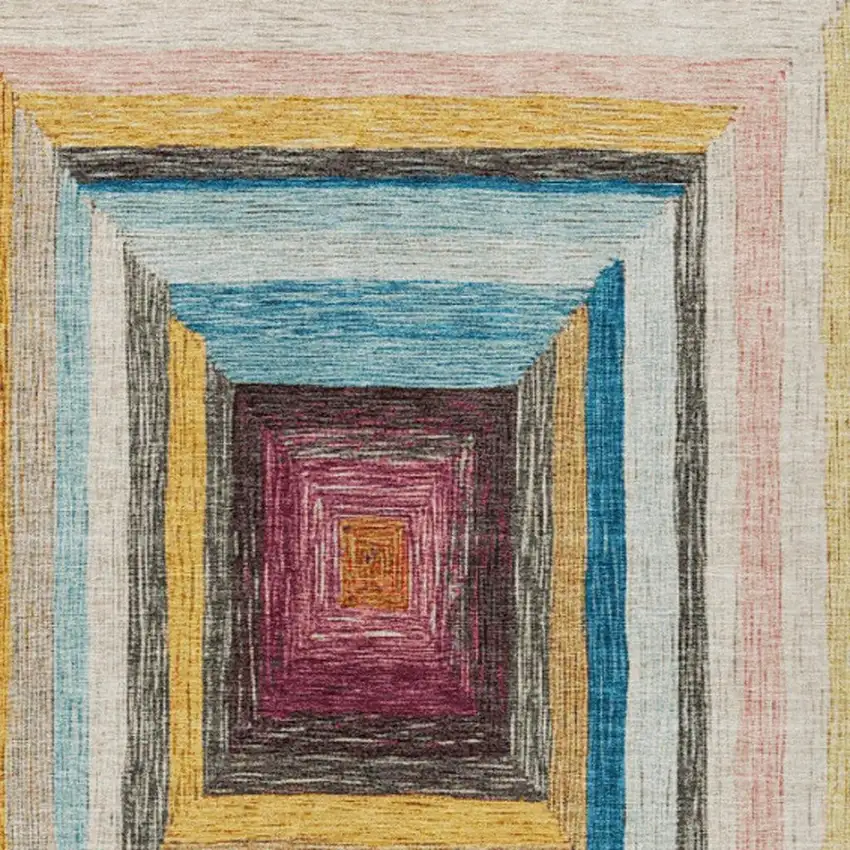 Amber Pink And Teal Blue Geometric Washable Indoor Outdoor Area Rug Photo 9