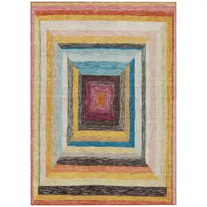 Photo of Amber Pink And Teal Blue Geometric Washable Indoor Outdoor Area Rug