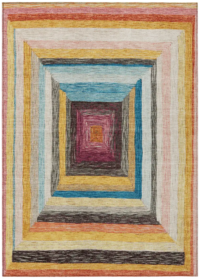 Amber Pink And Teal Blue Geometric Washable Indoor Outdoor Area Rug Photo 1