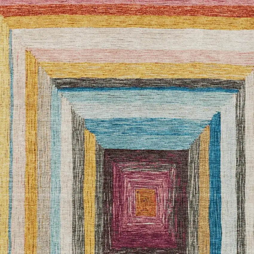 Amber Pink And Teal Blue Geometric Washable Indoor Outdoor Area Rug Photo 4