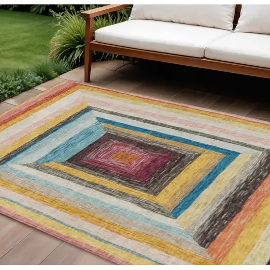 Amber Pink And Teal Blue Geometric Washable Indoor Outdoor Area Rug Photo 2
