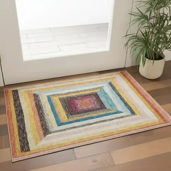 Amber Pink And Teal Geometric Washable Area Rug With UV Protection Photo 2