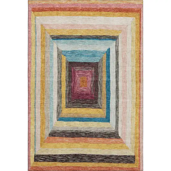 Amber Pink And Teal Geometric Washable Area Rug With UV Protection Photo 1