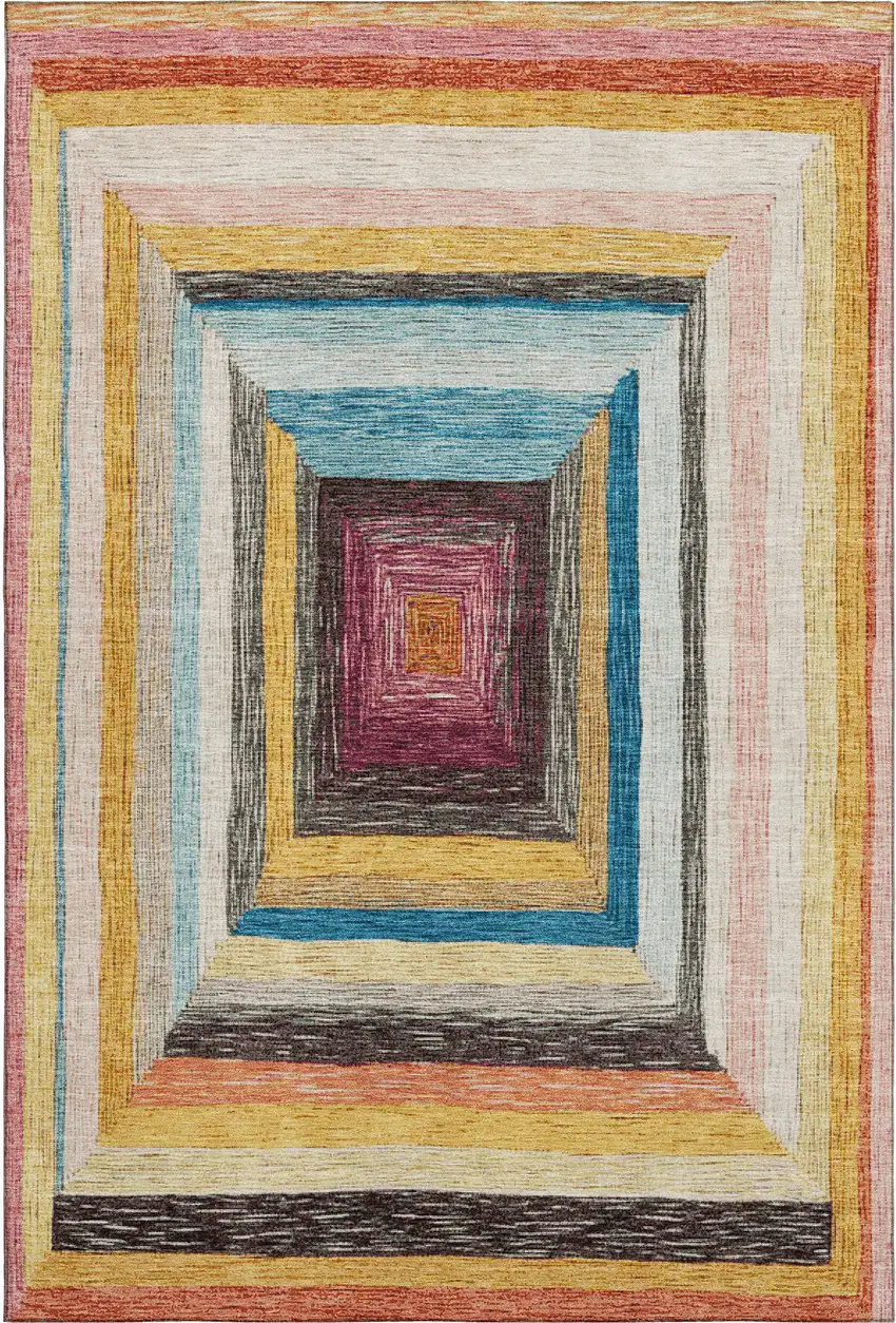 Amber Pink And Teal Geometric Washable Area Rug With UV Protection Photo 1
