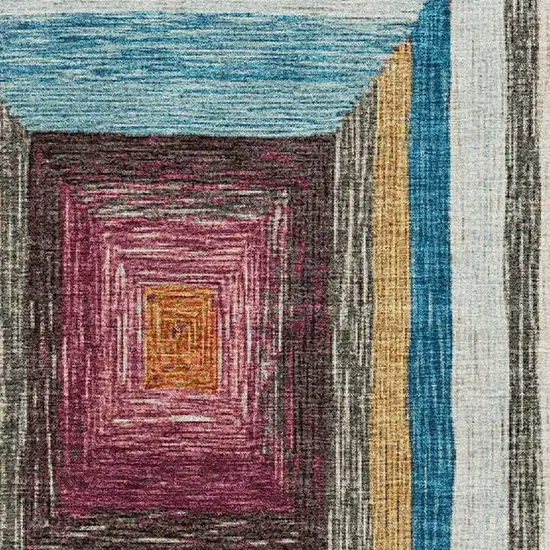 Amber Pink And Teal Geometric Washable Area Rug With UV Protection Photo 3