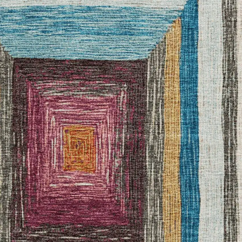 Amber Pink And Teal Geometric Washable Area Rug With UV Protection Photo 3