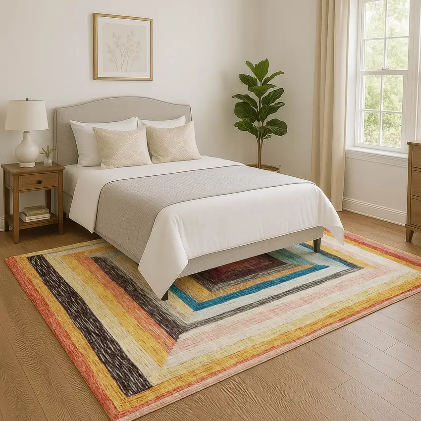 Amber Pink And Teal Geometric Washable Area Rug With UV Protection Photo 5