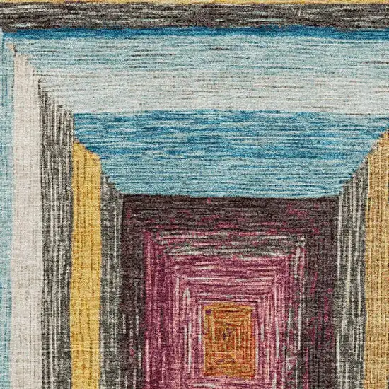 Amber Pink And Teal Geometric Washable Area Rug With UV Protection Photo 3